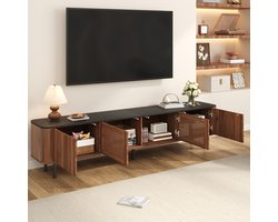 DESMIU Tv Meubel - Minimalistisch Design Met Gitterdeuren En Opbergruimte - Voor Woonkamer En Werkkamer - MDF En Spaanplaat - 190x35x45 Cm - Walnoot