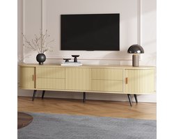 DESMIU Tv Meubel - Ovale Tv Kast Met 4 Lades En Roldeur - Voor Woonkamer En Hal En 80 Inch Tv - MDF - Naturel - 180x40x45 Cm