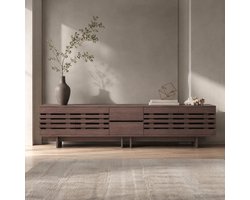 DESMIU Tv-Meubel - Retro Dressoir Met 2 Lades En 4 Deuren - Voor Woonkamer En Slaapkamer - Spaanplaat En MDF - Walnoot - 200x39,5x55 Cm