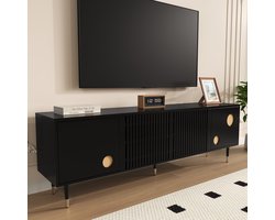 DESMIU Tv Meubel - Vier Deuren Met Kabeldoorvoer En Verstelbare Poten - Voor Woonkamer - Mdf - 170x36x54 Cm - Zwart
