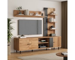 DESMIU Tv Meubelset - Met 3 Kasten En Open Planken - Ruimtebesparend Voor Woonkamer En Slaapkamer - Spaanplaat - 187,5x40x167 Cm - Zwart Houtkleur