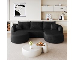 DESMIU U Bank 266 Cm - Modulaire Bank Zonder Montage - Voor Woonkamer En Slaapkamer - Stof - Zwart