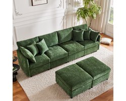 DESMIU U-Bank 278 x 161 x 81 Cm - Modulair Ontwerp Met 2 Hockers En 6 Kussens - Voor Woonkamer En Appartement - Chenille Groen