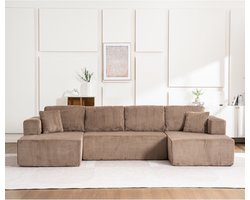 DESMIU U-Bank 332 Cm - Modulaire Bank Zonder Montage Met 4 Grote En 2 Kleine Kussens - Voor Woonkamer En Lounge - Corduroy Bruin