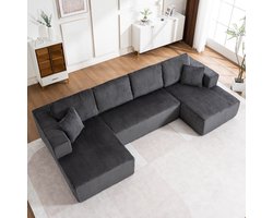 DESMIU U-Bank 332 Cm - Zonder Montage Met 4 Grote En 2 Kleine Kussens - Voor Woonkamer En Ontspanningsruimte - Corduroy Grijs