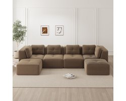 DESMIU U-Bank 386 x 177 x 69 Cm - Modulaire Hoekbank Met Ottomaan En Slaapfunctie - Voor Woonkamer - Corduroy Bruin