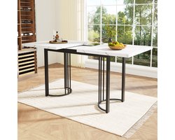 DESMIU Uitschuifbare Eettafel - Ruimtebesparend Ontwerp Voor Eetkamer En Woonkamer - Mdf En Metaal - Zwart En Wit - 140 Tot 179,5 X 80 X 75,5 Cm