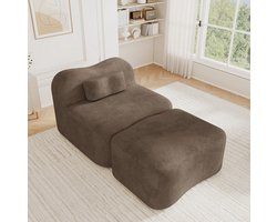 DESMIU Zitbank 167 Cm - Modulair Zonder Frame Met Voetenbank En Verplaatsbaar Rugkussen - Voor Woonkamer, Appartement En Slaapkamer - Fluweel Bruin
