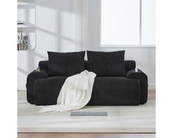 DESMIU Zitbank 200x99x80 cm - Modulaire 2-Zits Met Bekerhouder & Zijvak - Voor Woonkamer En Loungeruimte - Corduroy Zwart