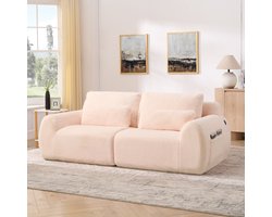 DESMIU Zitbank 208 Cm - 2-Zits Sofa Met USB-Laadpoort En Zijvak - Voor Kleine Woonkamer, Appartement En Slaapkamer - Teddy Roze