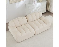 DESMIU Zitbank 210 Cm - Modulaire 2-Zits Zonder Montage Met Schelpvorm En Diepe Zitkussens - Voor Woonkamer En Appartement - Granulair Fleece Beige Wit