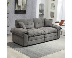 DESMIU Zitbank 214 Cm - Diepe Zitting Met Dubbel Zitkussen Van Traagschuim En Pocketveren - Voor Woonkamer En Kantoor - Chenille Grijs