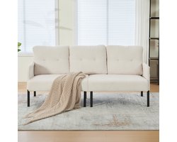 DESMIU Zitbank 3-Zits - Comfortabele Cord Bank Met Zijvak En Hoge Rugleuning - Voor Woonkamer, Slaapkamer En Thuiswerkplek - Cord - Beige