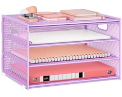 Desorganisator voor Bureau met 4 Niveaus | Netten voor Briefen, Tijdschriftenhouder, Papieren Opbergstandaard, Bestanden Box Organizer voor Kantoor en Thuis (Paars)