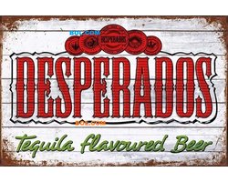 DESPERADOS METALEN WANDBORD 30X20 CM, METALEN-WANDBORD - MUURPLAAT - VINTAGE - RETRO - HORECA- BORD-WANDDECORATIE -TEKSTBORD - DECORATIEBORD - RECLAMEPLAAT - WANDPLAAT - NOSTALGIE -CAFE- BAR -MANCAVE- KROEG- MAN CAVE
