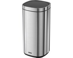 DESQ® Prullenbak 50 liter – Touch afvalbak – Onzichtbare afvalzak bevestigingsring – RVS – Softclose – Dutch Design - Zilver