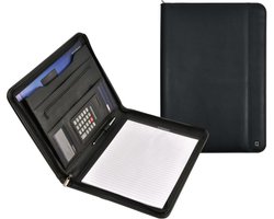 DESQ® Schrijf met rekenmachine en ritssluiting | A4 | incl. schrijfblok 20 vel | Hoogwaardig kunstleer | Zwart