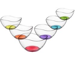 Dessert Bowls - Glazen Schalen - Snacks Serveren - Gekleurde Bodems - 6 Stuks 215 ml - Multicolor