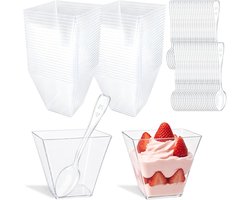 Dessertbekers met Lepel - Mini Kommetjes - Feestelijke Serveertips - Duurzaam Hard Plastic - 100 Stuks 60ml - Transparant