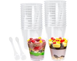 Dessertbekers met Lepels - Dessertpotjes - Feestelijke Serveertips - Herbruikbaar en Stevig - 25 stuks 210 ml - Transparant