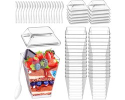 Dessertbekers met Lepels - Mousse Glazen Pudding Bakjes - Feestelijke Desserts Serveren - Voedselveilig BPA-Vrij - 160 ml - Transparant