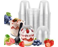 Dessertbekers met Lepels - Yoghurt Bekers Mousse Bakjes - Feestelijke Desserts Serveren - Lekvrij en Transparant - 250 ml - Transparant