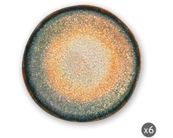 Dessertbord Keramiek - Oranje, Bruin & Grijs gevlekt - golvend effect - 20 x 2 cm - 6 stuks