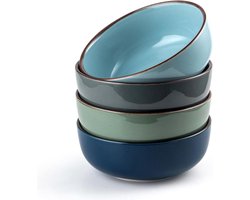 Dessertkommen van porselein - set van 4 soepkommen en slakommen - servies in 4 kleuren soepkommen met oor