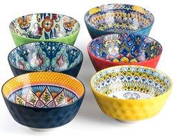 Dessertschalen 750 ml slakom van porselein en keramiek - Bohemian stijl - voor ijs en rijst - kleurrijk - verpakking van 6 stuks soepkommen met oor