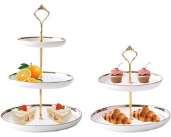 Dessertstandaard Set - Cupcake Etagères - Feestelijke Presentatie - Keramiek Materiaal - 2 & 3 Lagen - Wit