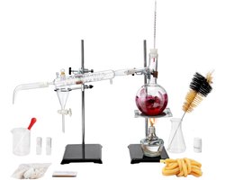 Destillatieset Voor Etherische OliëN 500 ml , 3.3 Boro Glasapparaat Met Alcohollamp, Keramisch Gaas, 24/40 Aansluiting, 28-Delige Set