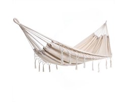 Detex Hangmat met Franjes - 320x150cm – Belastbaar tot 300kg Beige
