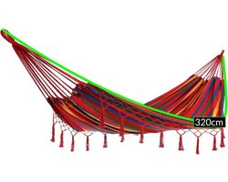 Detex Hangmat met Franjes - 320x150cm – Belastbaar tot 300kg - Rood