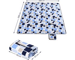 DETEX Picknickkleed 200x200cm XXL Waterdicht Geïsoleerd Opvouwbaar Blauwe ruiten