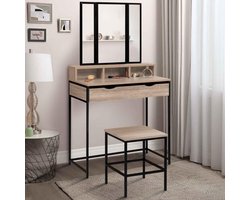 Detroit kaptafel met 3 spiegels met 3 holtes, 1 lade en kruk