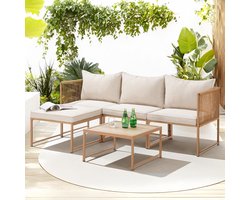 Detroit Luxe Modulaire Polyrotan Tuin Loungeset 3-in-1 Hoekbank met Chaise Longue, 2- en 3-zits Opstelling, Inclusief Kussens & Tafel 58x58x64cm en 56x56x32cm