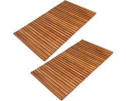 Deuba Badmat Set van 2 – Acaciahout Gecertificeerd Antislip – 76x50cm