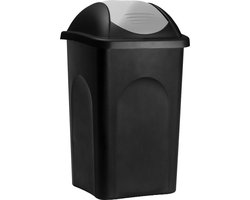 Deuba Vuilnisbak met Klapdeksel – 60Liter Kunststof – Zwart Zilver