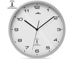 Deuba Wandklok - Radiogestuurd Automatisch Ø 31cm - wit/zilver