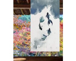 Deur Gordijn - Aziatisch Wandkleed - Ruimte Verdelen - Katoen Linnen Stof - 85x120 cm - Koi Vis Print