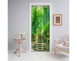 Deur Gordijn - Kamerverdeler Gordijn - Privacy Creëren - Bamboo Bladeren Patroon - 120x180 cm - Groen Hout