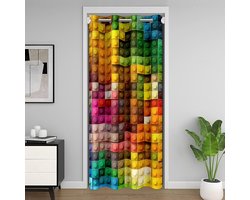 Deur Gordijn - Privacy Scherm - Ruimte Verdelen - 3D Print Design - 86x203 cm - Geelbruin Blauw