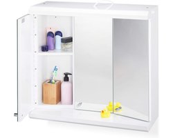 Deur hangkast badkamer - 6 vakken, stopcontact, HxBxD 58x60x23 cm - wit, LED spiegelkast met 3 deuren