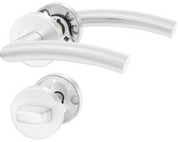 Deurbeslag OTTO, Deurkruk Roestvrij Staal RVS, Deurbeslag set Binnendeur, Deurklink Set, Deurklink met ronde rozet, met WC-rozet/badkamer, Deurkruk, Incl. Bevestigingsmateriaal - Terugslagveer