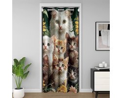Deurgordijn Kattenprint - Kamerverdeler Gordijn - Privacy Creëren - Zelfontworpen Print - 132 x 203 cm - Groen Geel