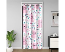 Deurgordijn Kattenprint - Privacy Gordijn Kamerverdeler - Privacy Beschermen - 30-50% Lichtblokkering - 132 x 203 cm - Roze Blauw Wit