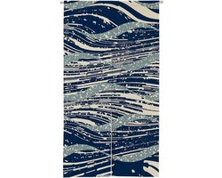 Deurgordijn met Print - Tussengordijn Kamerverdeler - Ruimte Decoratie - Natuurlijk Linnen Materiaal - 85 x 150 cm - Marineblauw