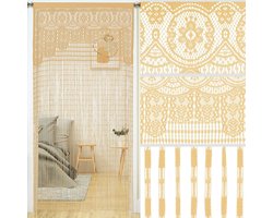 Deurgordijn van macramékant, bohemian gordijnen voor deuropeningen, kamerscherm, hippie raamgordijn, kamerscherm, wandgordijn, kastgordijnen voor slaapkamer,kastdeur,slaapkamer,keuken,decoratie (35×79 inch / 90×200 cm,1 stuk Champagnekleur)| Cyslmuk®