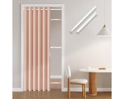 Deurgordijn zonder boren: eenvoudige montage met telescoopstang & magnetische sluiting - bescherming van de privacy in de kamer (roze-H201 x B130 cm)