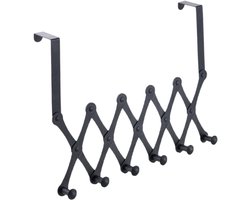 Deurhaken met 6 Verstelbare Haken – Zwarte Over-de-Deur Kapstok voor Kleding, Handdoeken, Jassen, Tassen en Hoeden – Ruimtebesparende Deur Organizer